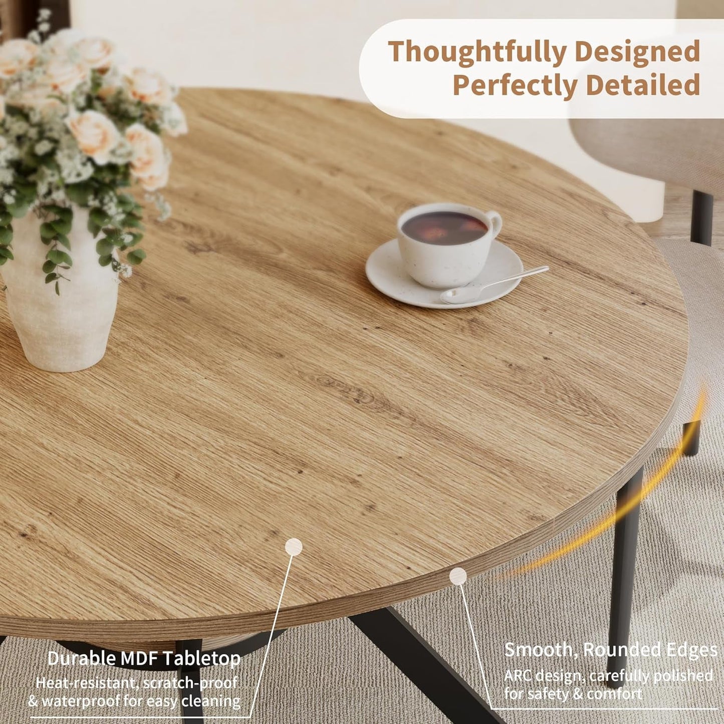 42 Inch Round Farmhouse Dining Table With Compact Storage