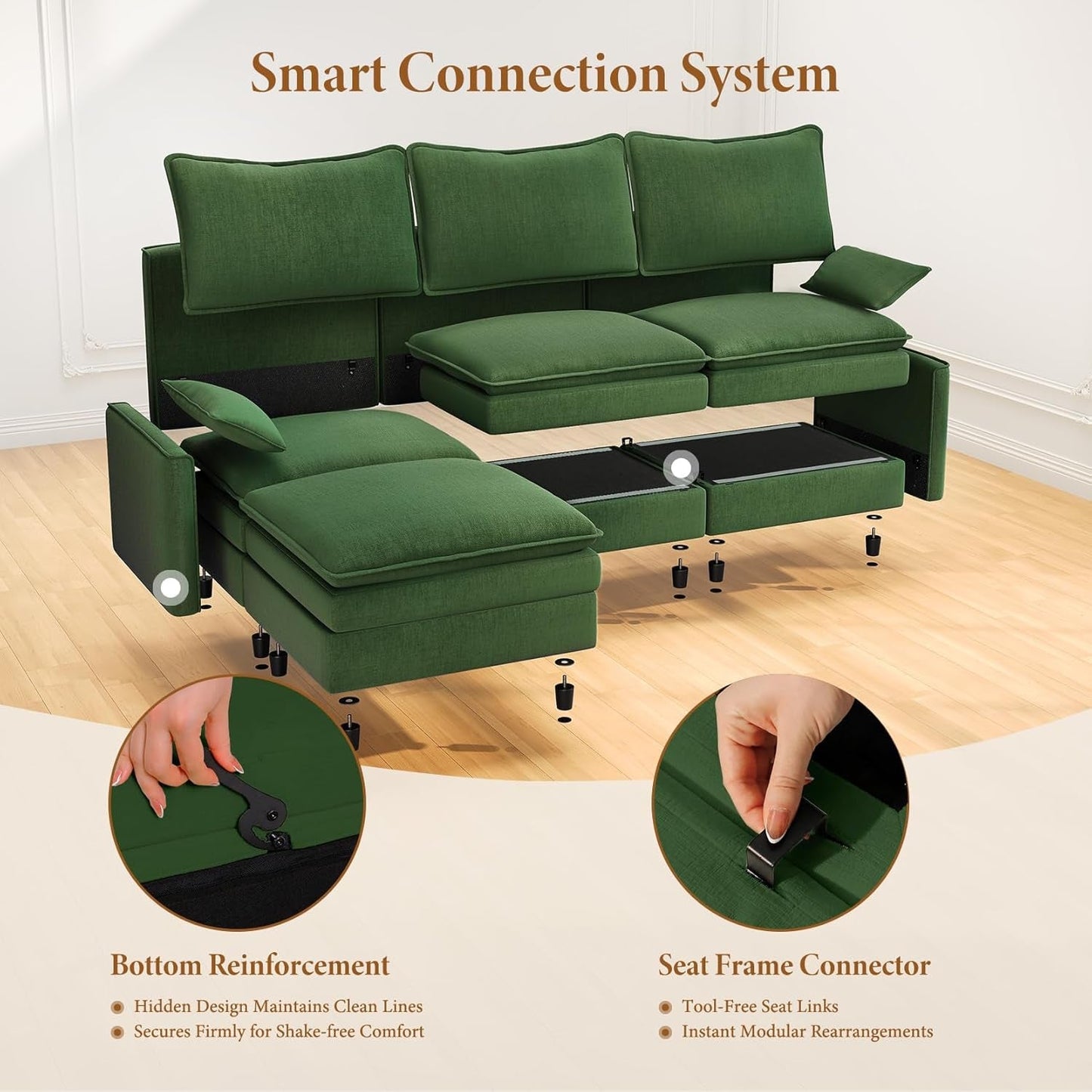 Green 108 Inch DeluxePlus Cloud Sleeper Sectional Sofa