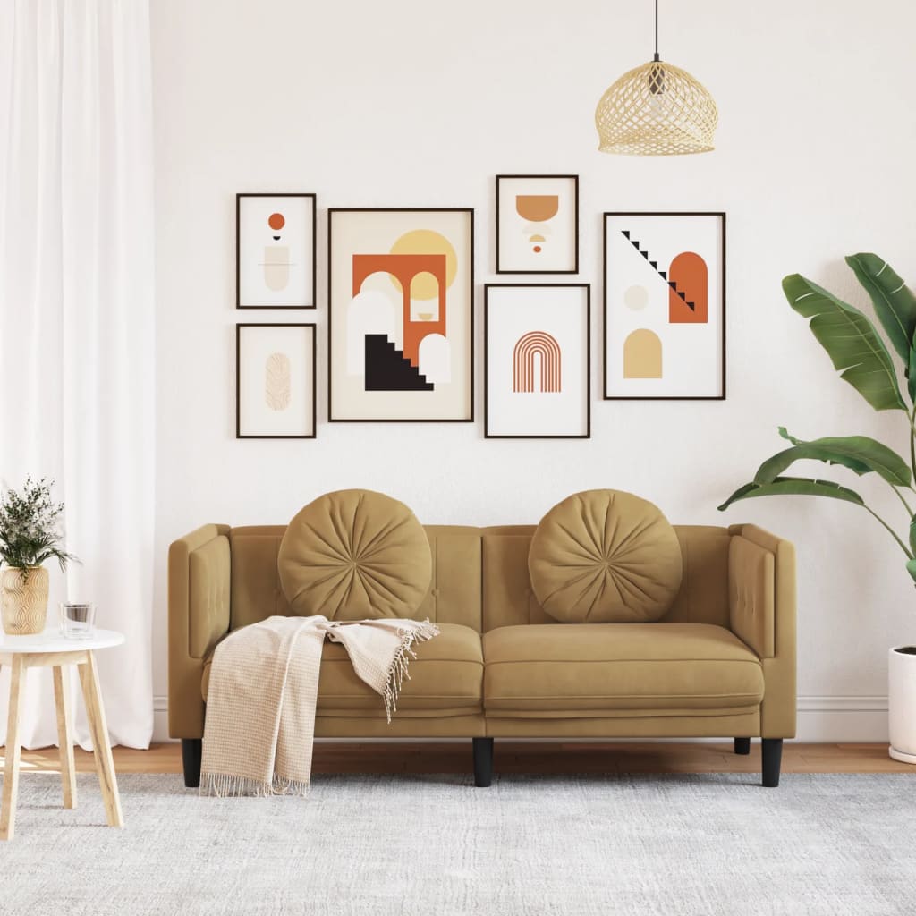 vidaXL Sofa with Cushions 2-Seater Brown Faux Suede Leather