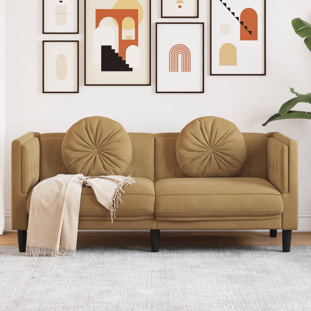 vidaXL Sofa with Cushions 2-Seater Brown Faux Suede Leather