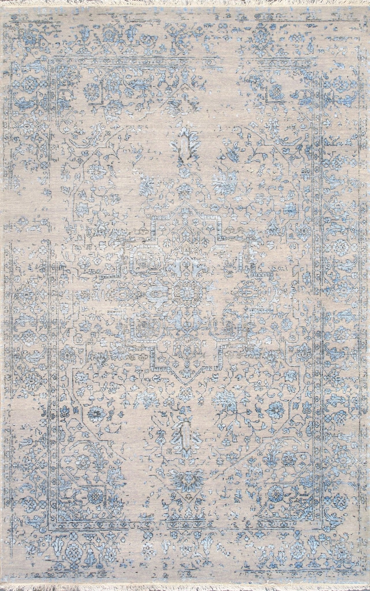 Canvello Transitional Hand Knotted Bsilk & Wool Area Rug - 5'9" X 9'